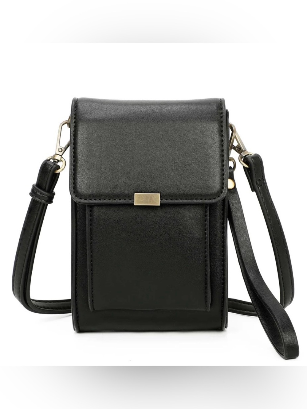 Minimalist Black Women's Crossbody Phone Bag with Gold Accent Ampere Collections